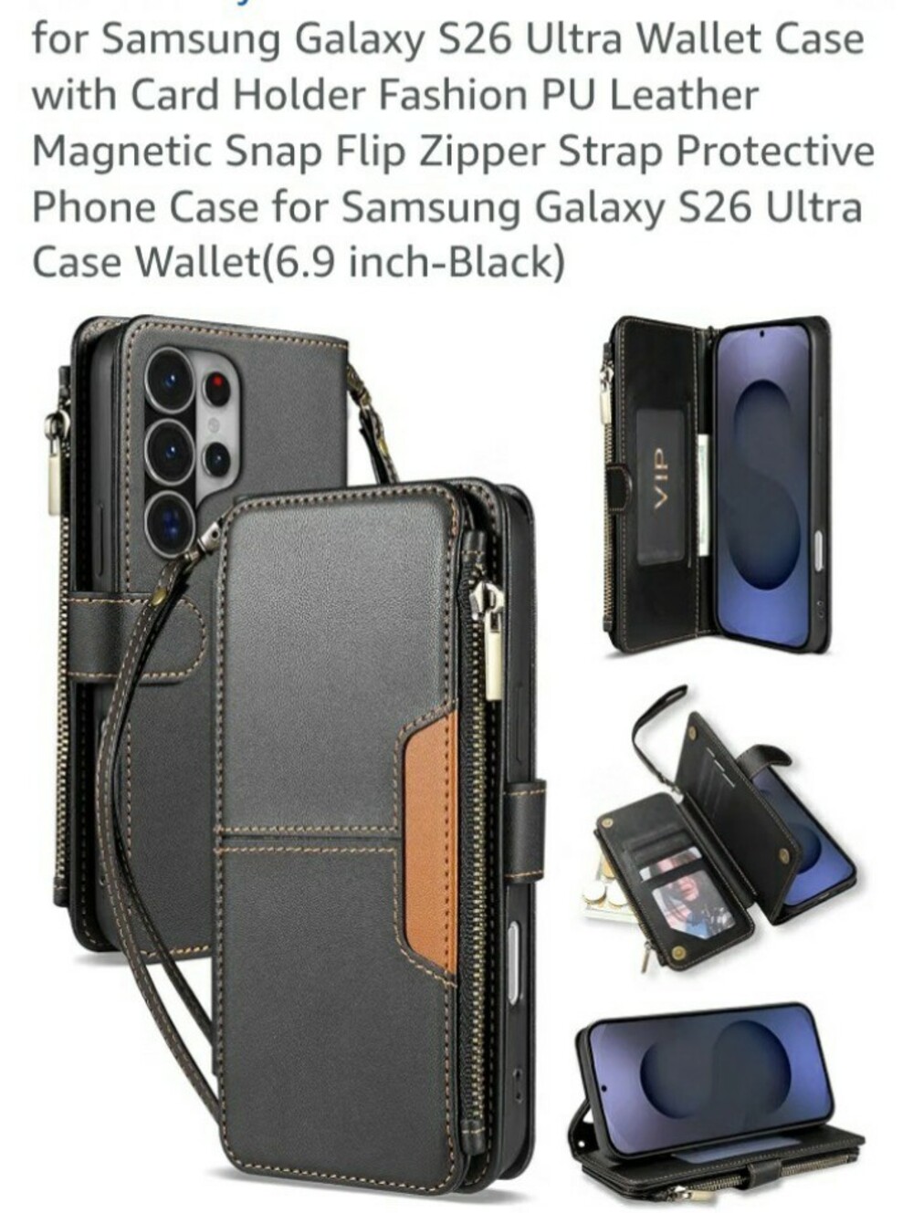 Samsung Galaxy S26 Ultra Wallet Case with Card Holder - Black/Brown